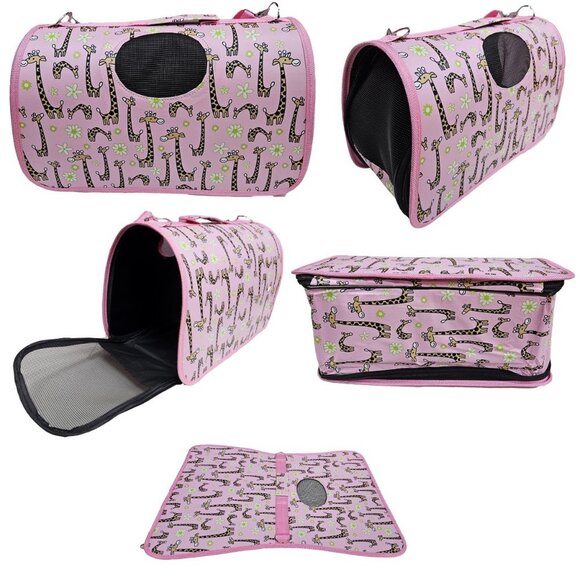 Pet Carrier, Pink with Giraffes Print - Picture 6 of 7
